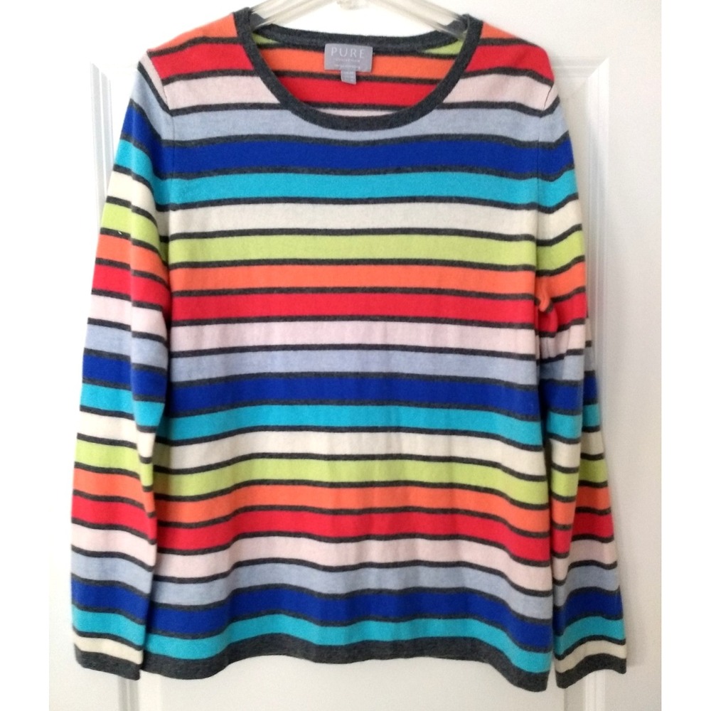Pure Collection 100% Cashmere Sweater XL Women 18 Multicolor Striped Long Sleeve
